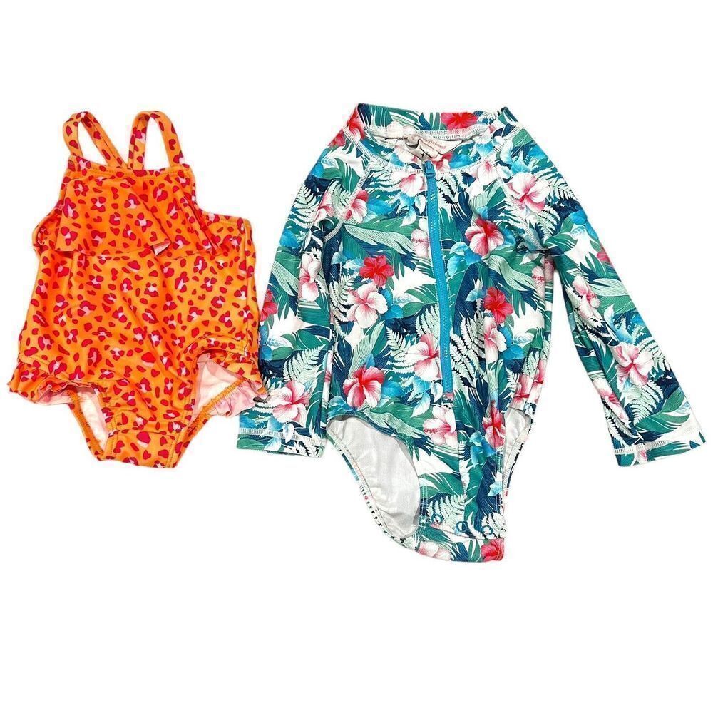 Baby Girl 12 Mo Swimsuit Rashguard Lot Of 2 Tommy Bahama Wonder Nation Cheetah